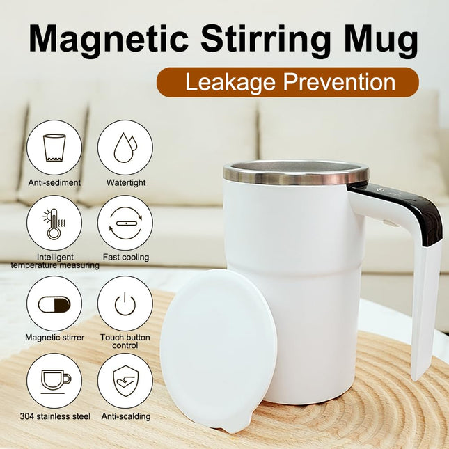 380ML Smart Magnetic Stirring Cup w/LCD & Temperature Detection Self-stirring Coffee Mug Magnetic Stirring Cup Rechargeable Automatic Mixing Cup for Coffee Tea Hot Chocolate - White