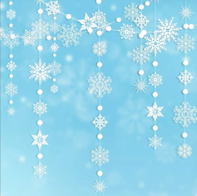 Decor365 Winter Wonderland White Snowflake Garland kit Hanging Snow Flakes for Christmas Year Party Decoration for Home/Office/Showcase/Ceiling/Doorway/Mantel/Birthday/Baby Shower/Wedding/
