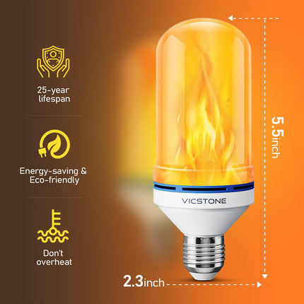 d LED Flame Light Bulbs, 4-Mode Flickering Light Bulbs with Upside Down Effect, E26 Fire Light Bulb for Porch Party Patio Home Halloween Christmas Indoor Outdoor - 4 Pack