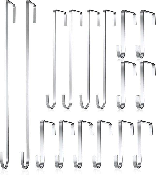 Hotop 16 Pieces Wreath Hanger Over Door Hooks Metal Z Hooks 3.4 Inch/ 7.9 Inch/ 13.8 Inch for Christmas Front Door Decorations, Hanging Coats Hats Robes Towels (Electroplated Silver)