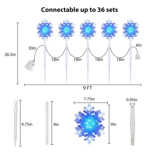 Christmas Snowflake Pathway Lights Outdoor - 26 inches Height LED Lighted Decorations with Color Change Modes String Lights for Holiday, Lawn, Yard, Patio Walkway Markers, Christmas Lights