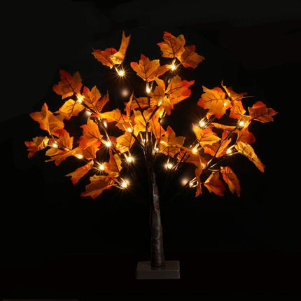 Artificial Fall Lighted Maple Tree 24 LED Thanksgiving Decorations Table Lights Battery Operated for Wedding Party s Indoor Outdoor Autumn Harvest Home Decor