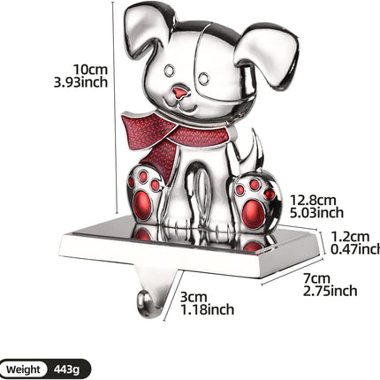Christmas Dog Stocking Holders for Mantle,Silver Dog Stocking Hangers for Fireplace,Mantle Clip Holder Hanger for Stocking/Garland,Dog Xmas Hooks for Stocking ( Dog)