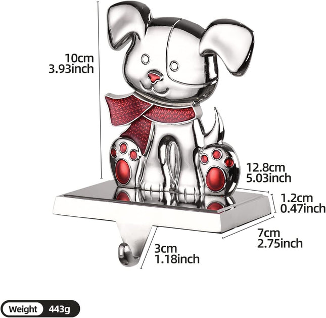 Christmas Dog Stocking Holders for Mantle,Silver Dog Stocking Hangers for Fireplace,Mantle Clip Holder Hanger for Stocking/Garland,Dog Xmas Hooks for Stocking ( Dog)