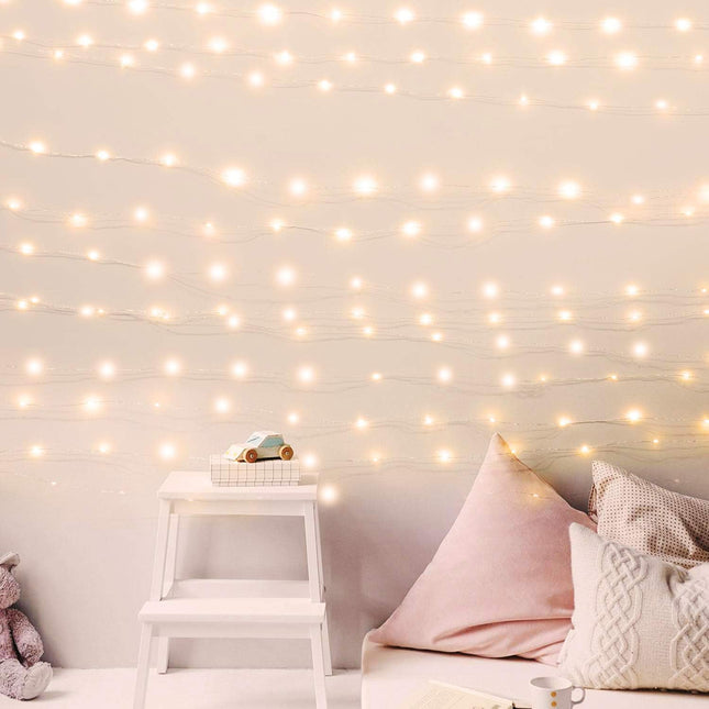 USB Fairy String Lights with Switch and Power Adapter, 66 Feet 200 Led Firefly Lights for Bedroom Wall Ceiling Christmas Tree Wreath Craft Wedding Party Decoration, Warm White