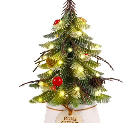 Mini Christmas Tree,ADXORA 14 Inch Small Christmas Tree,Green Christmas Tree with Pinecones and Cherries Christmas Decorations for Festive Indoor Decor