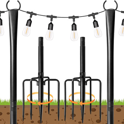 2 Pack String Light Poles for Outside, Metal Christmas Lights Hanger Pole Outdoor with Fork, Lighting Hanging Pole for Patio Garden Backyard Yard Camping Party