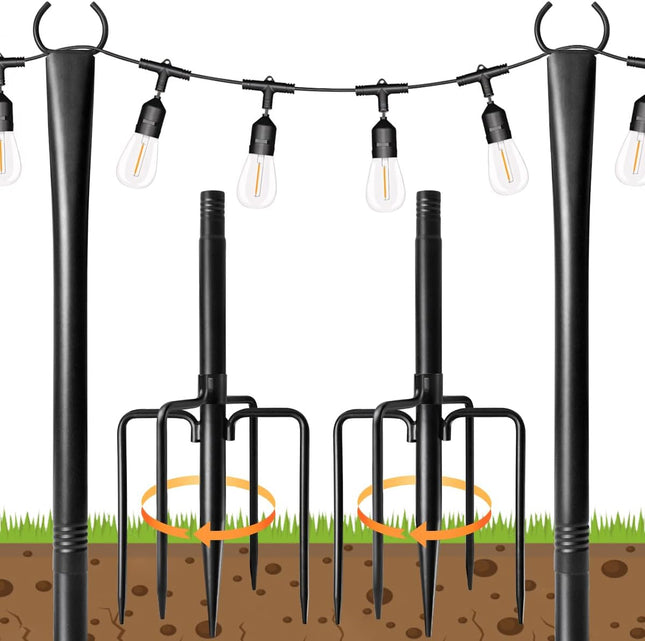 2 Pack String Light Poles for Outside, Metal Christmas Lights Hanger Pole Outdoor with Fork, Lighting Hanging Pole for Patio Garden Backyard Yard Camping Party