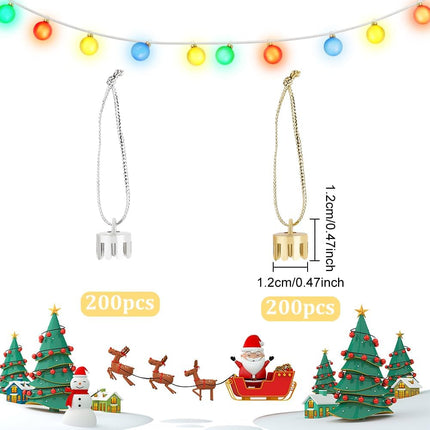 WEBEEDY 400pcs Christmas Ornament Topper Caps Gold and Silver Ornament Caps Hanger Replacement with Hanger Strings Cord Set for Christmas Tree Decorations DIY Crafts
