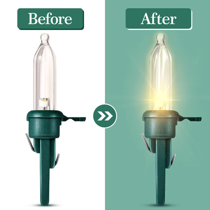 Honoson 60 Pieces LED Replacement Christmas Bulb 3v Waterproof LED Lights Bulb Bulk for Christmas Tree Decorations Xmas Indoor Outdoor Home Light Decor(Green Base with Warm White Bulb)