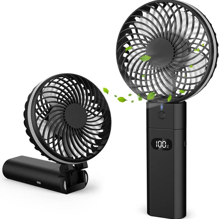 Personal Handheld Fan, Portable Usb Rechargeable Battery Operated Desk Fan With 5200Mah Power Bank Led Screen Function, 5 Speeds