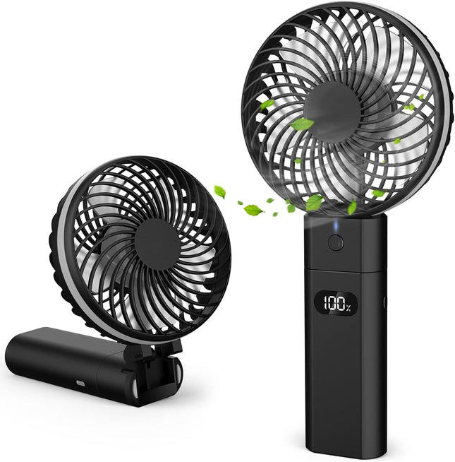 Personal Handheld Fan, Portable Usb Rechargeable Battery Operated Desk Fan With 5200Mah Power Bank Led Screen Function, 5 Speeds