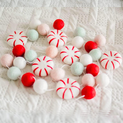 Christmas Garland Felt, Christmas Decor, Peppermint Decor, Peppermint Garland, Winter Decor, Candy Garland, Felt Balls for Christmas Tree, Mantel, Kids Bedroom, Living Room, Nursery