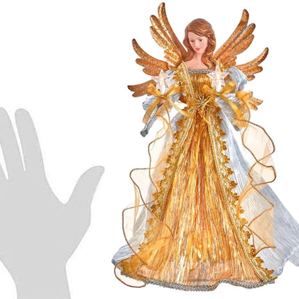 The Bridge Collection 16" Golden Angel Tree Topper - Gold Angel Tree Topper - Lighted Tree Topper - Christmas Tree Angel
