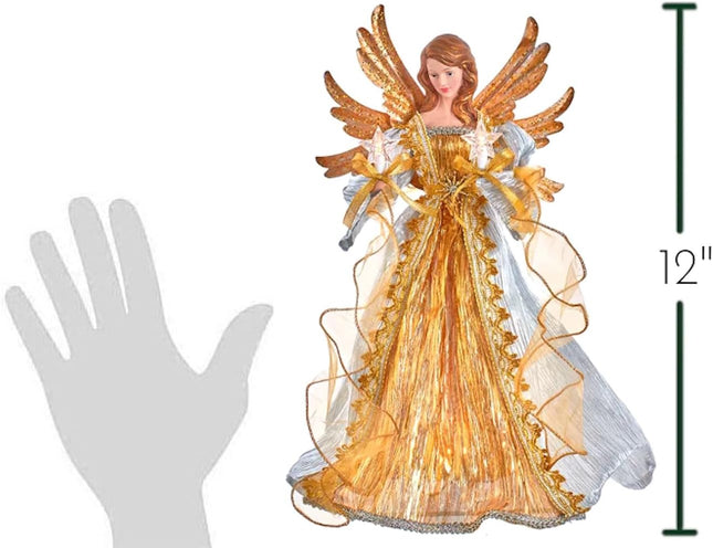 The Bridge Collection 16" Golden Angel Tree Topper - Gold Angel Tree Topper - Lighted Tree Topper - Christmas Tree Angel