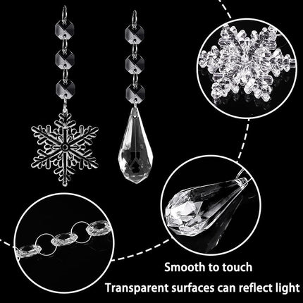 YUJUN 38PCS Christmas Tree Crystal Decorations Winter Snowflakes Christmas Icicle Drops Ornaments Hanging Chandelier Pendants Beads for Xmas Winter Year Wedding Party Decor