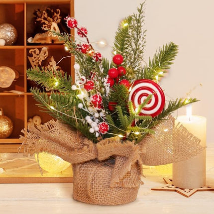 Mini Christmas Tree Set Small Christmas Tree Tabletop Christmas Tree Artificial Christmas Tree with Candy and Lights, Tabletop Small Xmas Tree for Holiday Indoor DIY Christmas Decor-Candy