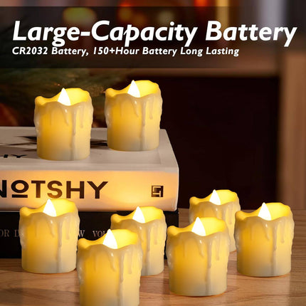 12PCS Battery Operated Tea Lights Votive Flameless Candles with Timer 6hrs On 18 Hrs Off for Christmas Thanksgiving Home Wedding Party Decor