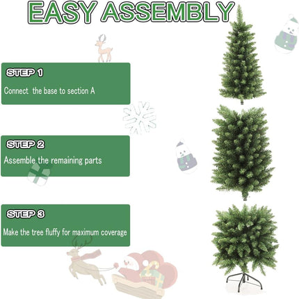 658 Tips Artificial Pencil Christmas Tree, 6ft Pure Xmas Pine Trees with Metal Stand Perfect for Christmas/Parties/Holiday Indoor Outdoor Decoration