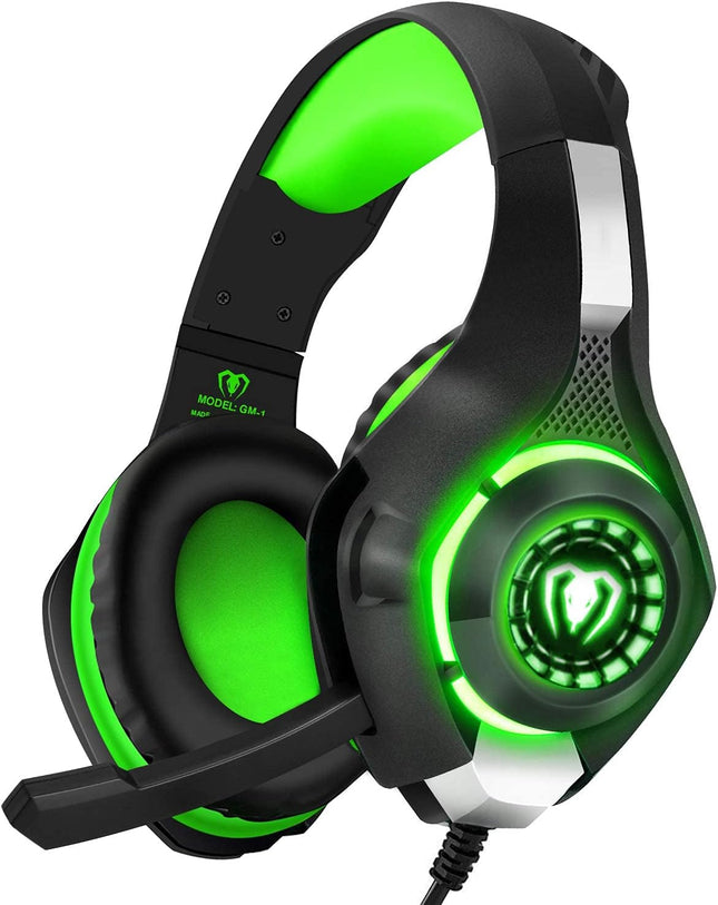 3.5mm PS4 Gaming Headset Headphone with Microphone and LED Light Compatible with Playstation 4, PS5, Xbox one, PC (Green)