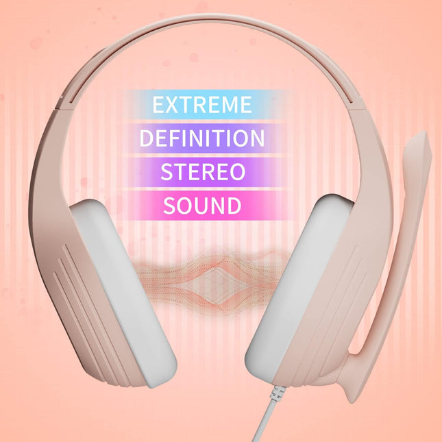Anivia A9S Computer Headsets Over Ear Headphones Wired Gaming Headset with Microphone, Stereo Surround Sound for PC, Xbox One, PS5, PS4, Switch - Rose Gold Pink