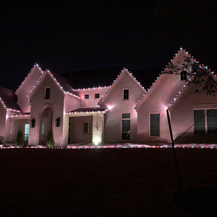 Pro Christmas C9 LED Christmas Lights Kit for Rooflines & Pathways – Cut to Length, Heavy Duty Commercial Grade (Green Wire w/Vampire Plugs, 25 Bulbs, 25 ft) Pure White & Red