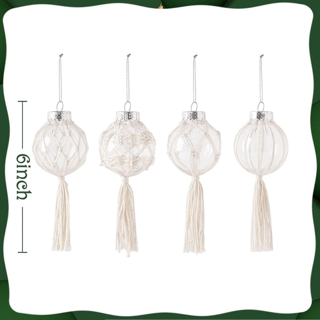 Christmas Decorations Indoor Boho Decor: 8pcs Handmade Weave Rustic Christmas Tree Ornaments, Bohemian Farmhouse Xmas Hanging Tree Balls for Tree Fireplace Garland, Cute Kids Home School Office Decor