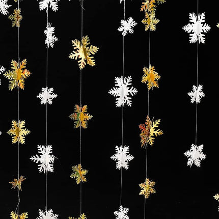 24 Pcs 3D Gold Hanging Snowflake Decorations Christmas Gold Hanging Snowflake Ornaments Glittery Snowflakes Garland Banner for Christmas Winter Wonderland Holiday Year Home Party Supplies (Gold)