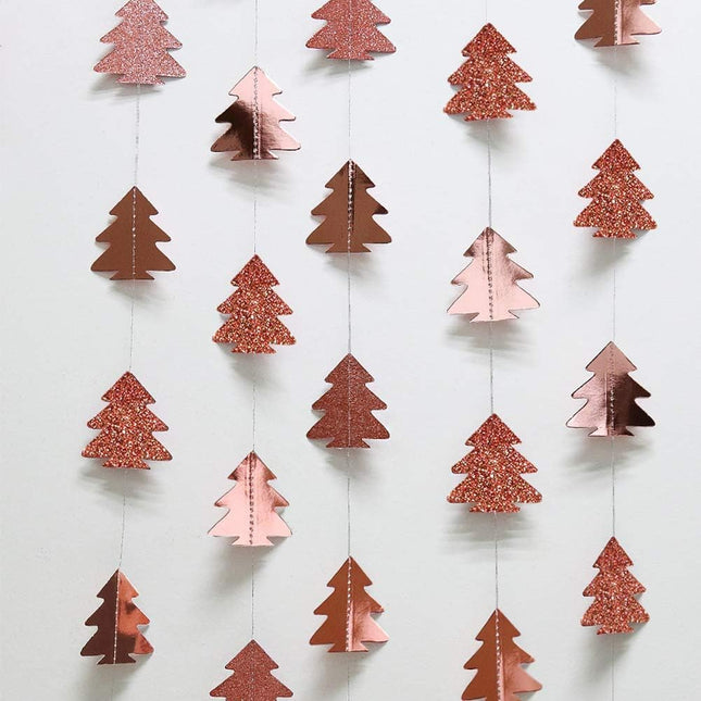 Cheerland Rose Gold Christmas Tree Garland for Xmas Home Party Decoration Hanging Streamer Backdrop Glitter Decor Winter Wonderland Living Room Window Doorway Shop Home Classroom Work Supplies