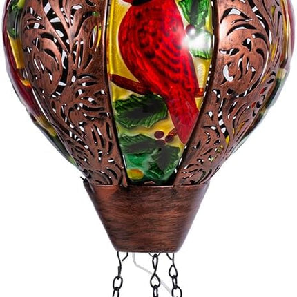 Cardinal Hot Air Balloon Solar Lantern with Flame, Hanging Outdoor Lantern Waterproof Solar Light for Patio, Porch, Xmas Holiday Party Decor