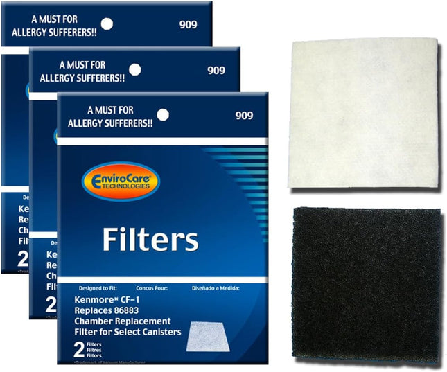 Envirocare Premium Vacuum Cleaner Filters Made To Fit Kenmore Sears Progressive Cf1, Progressive & Whispertone, Panasonic Vacuum Cleaners, 86883, 86880, 2086883, 6 Pack