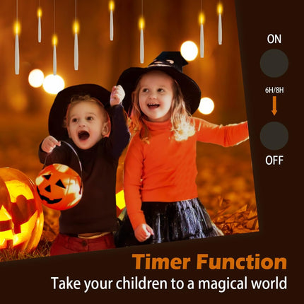 Floating Candles with Wand Remote, 20pcs Flameless Taper Candles Christmas Decorations, Battery Operated Hanging Flickering LED Window Taper Candles for Christmas Wedding Party Decor