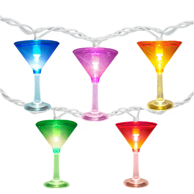 Cocktail Glass Strings Lights, Summer Theme Outdoor Decoration Lights with 10 Colorful Margarita Lights, Plug in Beverage Cups Fairy String Lights for Bar Patio Garden Beach Wedding Christmas Party