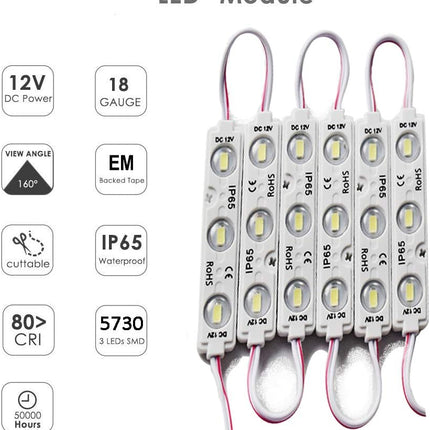 LED Module,Replacement Lights For Inflatables White 20pcs 9.8 Ft 5730 SMD 150LM Per LED Module IP65 Waterproof Christmas Inflatables Light for Letter Sign with Tape Adhesive Backside (White Light)