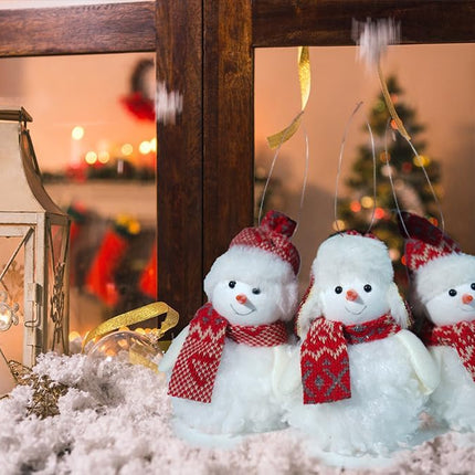 Snowman Ornaments for Christmas Tree Red White Plush Snowman Christmas Decorations Indoor Holiday Party Decor Set of 3