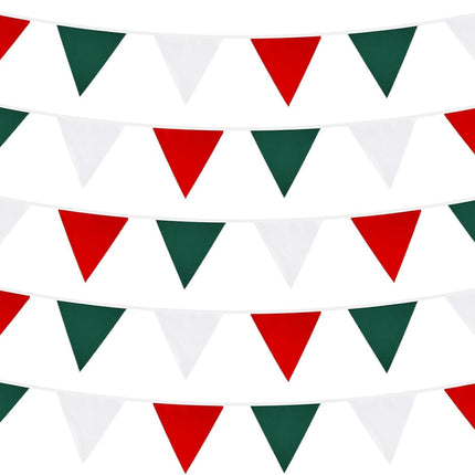 G2PLUS 39Ft Red Green White Banner Flags, Triangle Flag Garland Fabric Banner, Christmas Party Decoration Banner, Triangle Flags Banner String, Pennant Bunting Garland Streamers for Outdoor, Garden