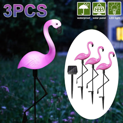 Solar Flamingo Light 3 Pcs, Waterproof Solar Garden Lights Outdoor Decor, Pink Flamingo Garden Decor, Birthday Christmas Home , for Yard Lawn Walkway Pathway