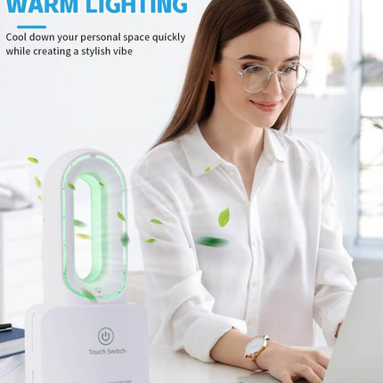 Desk Fan Small Bladeless Personal Fan Quiet Mini Table Fan 12'' Touch Control 4000Mah Rechargeable Portable Fan With 6Colors Led