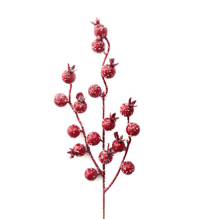 Kesywale 12Pcs Artificial Snowy Red Berry Picks Stems Christmas Frosted Holly Berry Branches Xmas Winter Twig Spray Holiday Arrangements Table Centerpieces DIY Crafts 10.6" Tall (Red, 12)