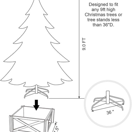 Glitzhome Farmhouse Wooden Tree Collar, 27.5" L Natural & White Christmas Tree Base Cover Xmas Tree Skirt Tree Box