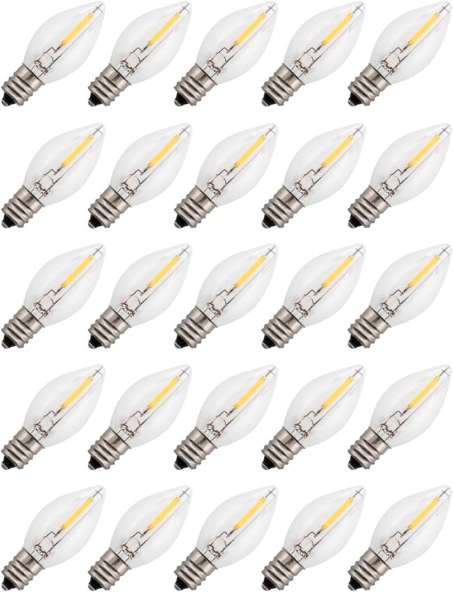 Creative Hobbies LED Night Light Bulbs, 4W 5W 6W 7W Incandescent Equivalent, C7 Candelabra Base, Indoor and Outdoor Christmas Light Strings, Electric Window Candles, Night Lights (25)