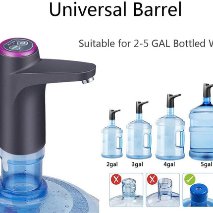 Cozy BlueWater Dispenser, Portable Water Bottle Pump for Universal 3, 4 and 5 Gallon with USB Electric Charging and Automatic Off Switch (Black)