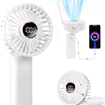 Handheld Fan, 3In1 UltraQuiet Portable Fan With 5200Mah Rechargeable Battery, 6Speed Adjustment, Led Display, Power Bank