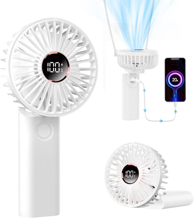 Handheld Fan, 3In1 UltraQuiet Portable Fan With 5200Mah Rechargeable Battery, 6Speed Adjustment, Led Display, Power Bank