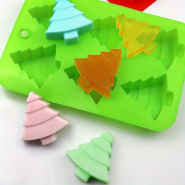 2 Pcs Christmas Tree Silicone Molds, 6 Cavity Non-Stick Christmas Tree Baking Molds, Chocolate Cake Molds, for Making Candy, Soap, Ice Cube, Pudding, Jelly, Oreo, Soap, Cake Topper Decor