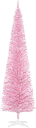 HOMCOM 7' Artificial Pencil Christmas Tree, Slim Xmas Tree with 499 Realistic Branch Tips and Plastic Stand, Pink