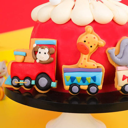Forest Animal Train Cake Toppers - Set of 14 - Handmade Clay Monkey,Giraffe,Elephant Train, Tree, Clouds, Sun and Happy Birthdany Cake Topper