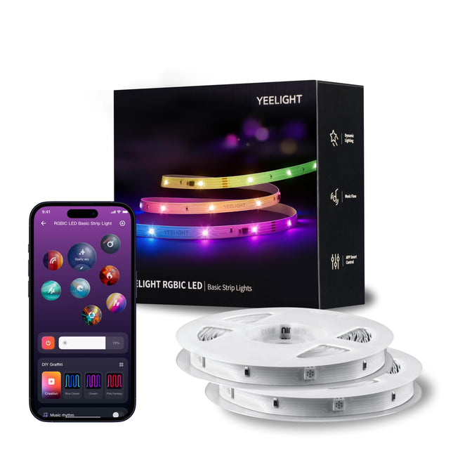 YEELIGHT Smart 66 Ft RGBIC LED Strip Light for Bedroom, 2 Rolls of 33 Ft, 360 LEDs, Music Sync, DIY Color Changing, Bluetooth Connected, APP Control, Room Decor/Christmas/Wedding/Halloween/Birthday