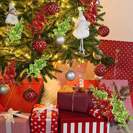 Geosar 16 Pcs Christmas Berry for Christmas Tree Winter Berries Pick Decorative Xmas Artificial Berry Stems for Wreath Garland Glitter Crafts DIY Ornaments for Holiday Home Party Decor(Red, Green)