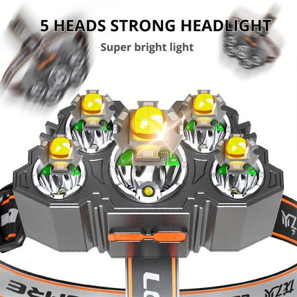 DPM Brightest Powerful 5 LED Headlamp Rechargeable Headlamps Waterproof Headlights Head Torch Outdoor Camping Running Lighting